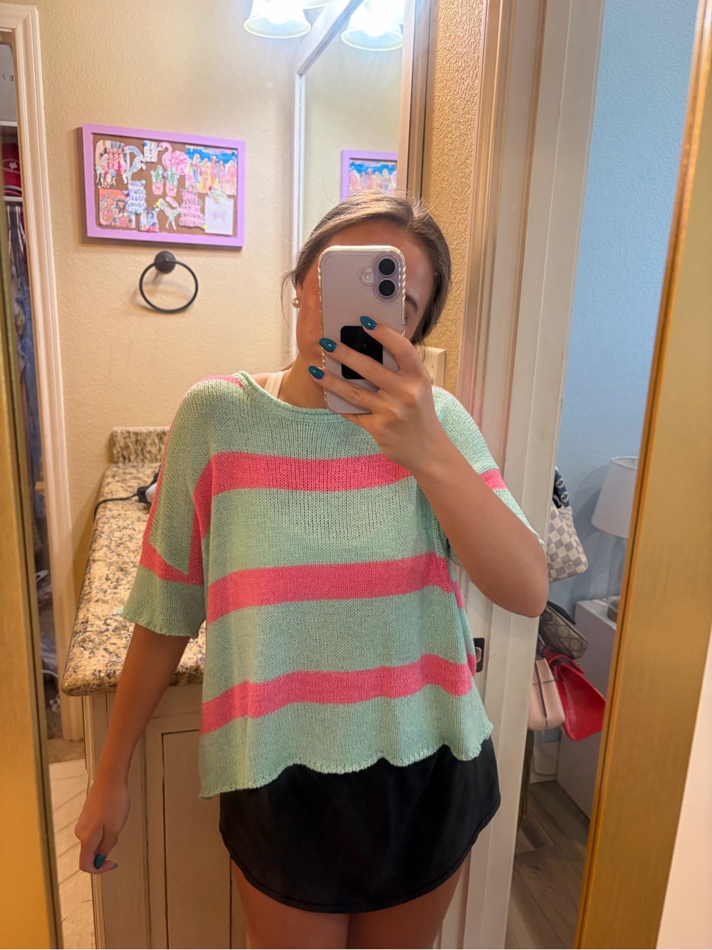 Mint Green & Pink Striped Knit Top